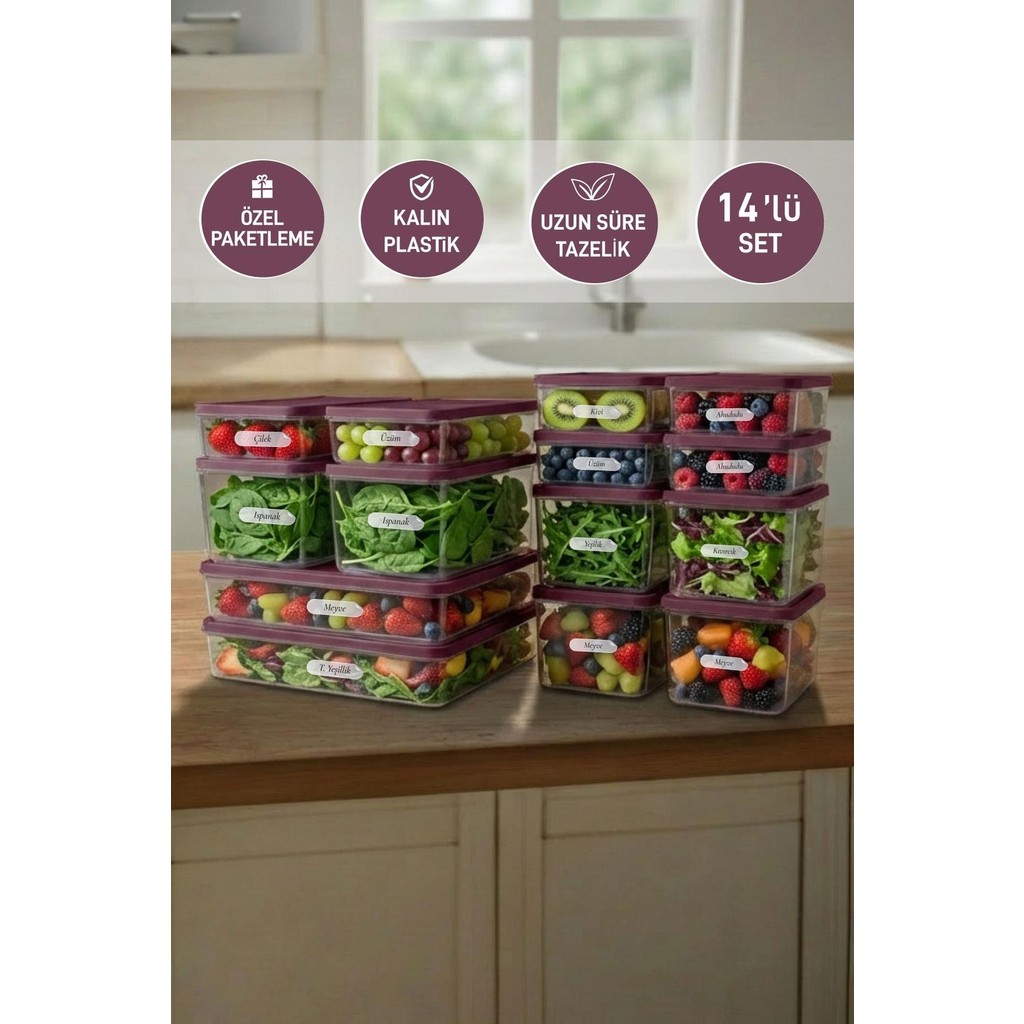 Selka Home 14'lü Set Nora Organizer Buzdolabı Buzluk Düzenleyici Saklama Kabı - Mürdüm Eşya Saklama / Düzenleme Fiyatı