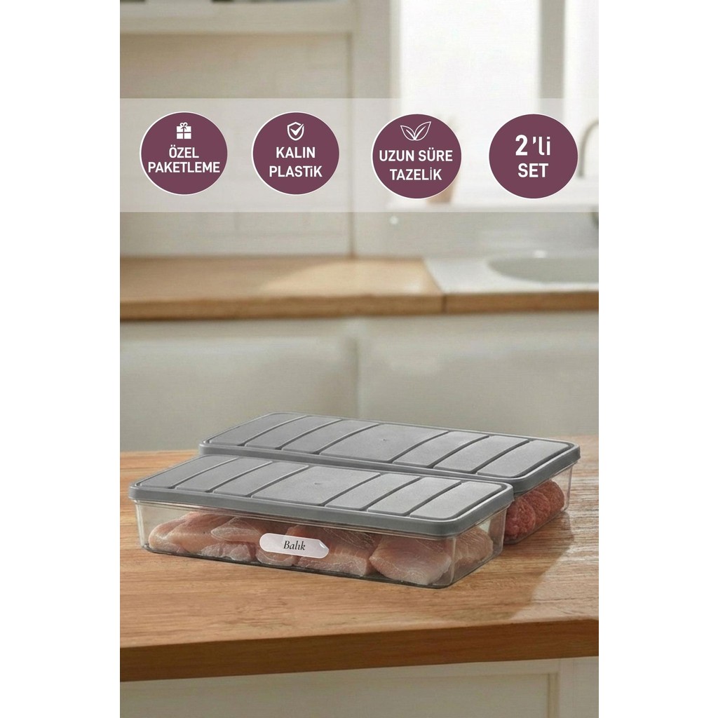 Selka Home 2 Adet 1 Lt. Nora Organizer Buzdolabı Buzluk Düzenleyici Saklama Kabı - Gri Eşya Saklama / Düzenleme Fiyatı