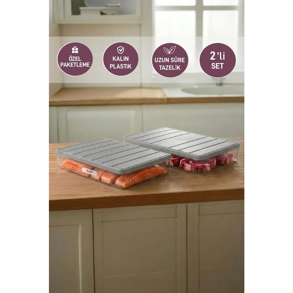 Selka Home 2 Adet 2,25 Lt. Nora Organizer Buzdolabı Buzluk Düzenleyici Saklama Kabı - Gri Eşya Saklama / Düzenleme Fiyatı