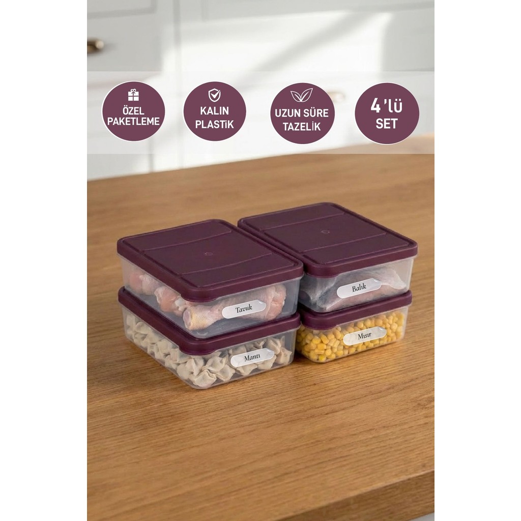 Selka Home 4 Adet 0.5 Lt. Nora Organizer Buzdolabı Buzluk Düzenleyici Saklama Kabı - Mürdüm - 0,5 Eşya Saklama / Düzenleme Fiyatı