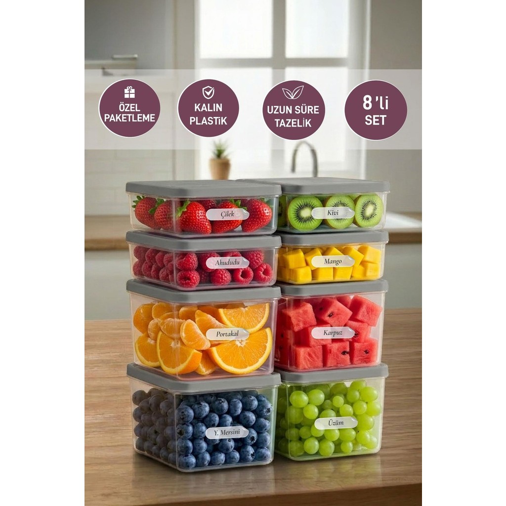 Selka Home 4 Adet 0.5 ve 4 Adet Derin 1 Lt. Nora Organizer Buzdolabı Buzluk Düzenleyici Saklama Kabı - 1 lt - Açık Gri Eşya Saklama / Düzenleme Fiyatı