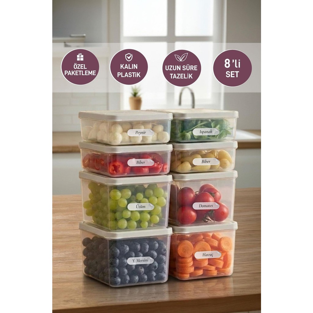Selka Home 4 Adet 0.5 ve 4 Adet Derin 1 Lt. Nora Organizer Buzdolabı Buzluk Düzenleyici Saklama Kabı - 1 lt - Ekru Eşya Saklama / Düzenleme Fiyatı