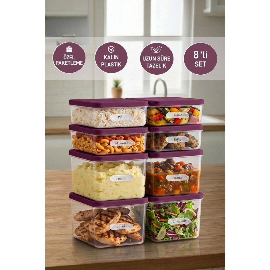 Selka Home 4 Adet 0.5 ve 4 Adet Derin 1 Lt. Nora Organizer Buzdolabı Buzluk Düzenleyici Saklama Kabı - 1 lt - Mürdüm Eşya Saklama / Düzenleme Fiyatı