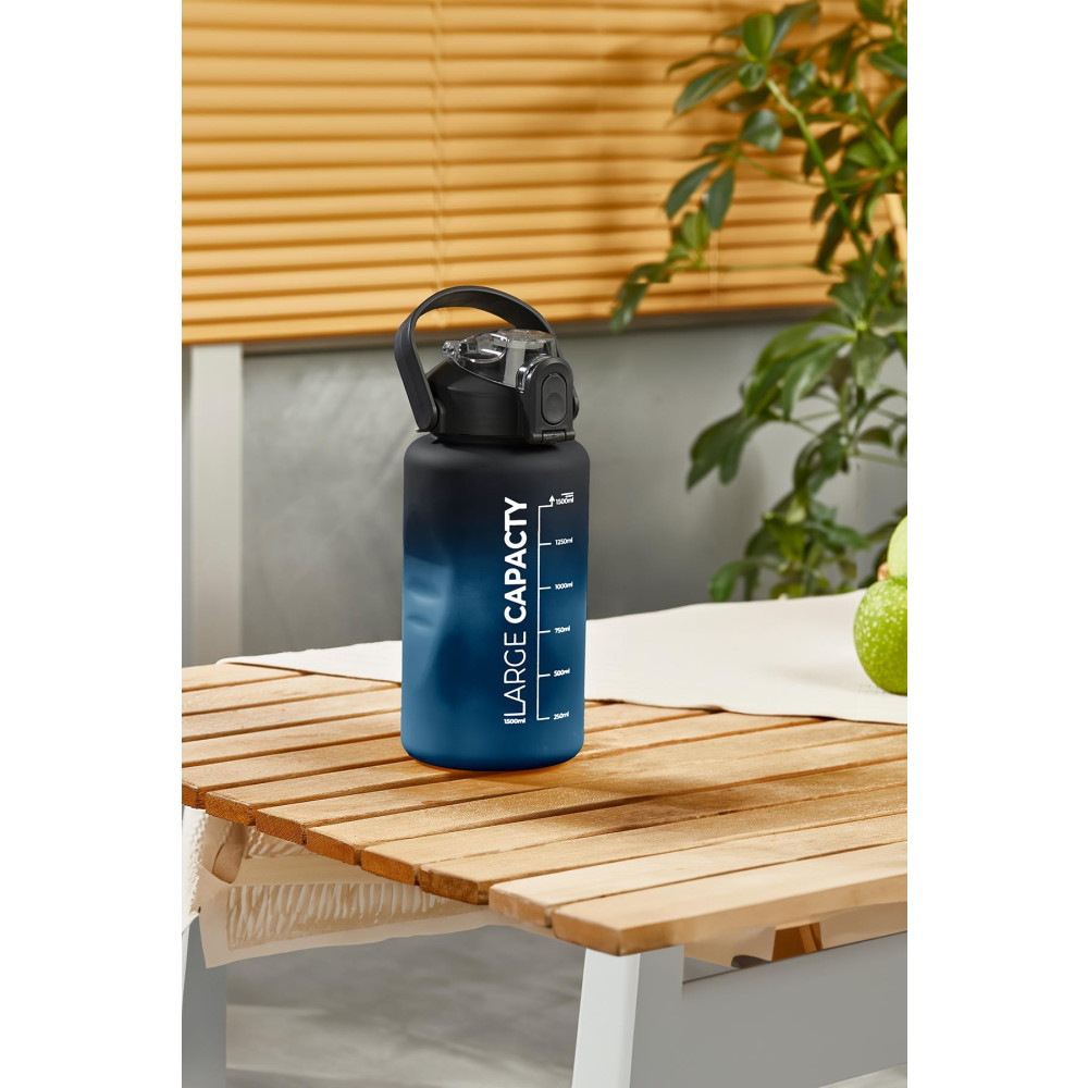 SELKA HOME - Briella 1500 ML Mavi - Siyah Pipetli Motivasyon Matara Matara Fiyatı