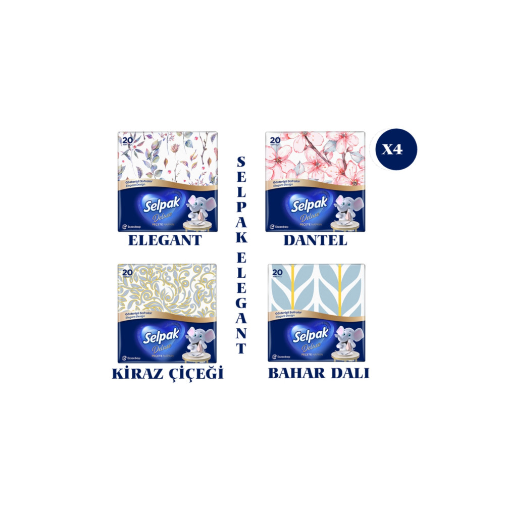 Selpak Deluxe Elegant Design Desenli Peçete 4 Paket Peçete Fiyatı