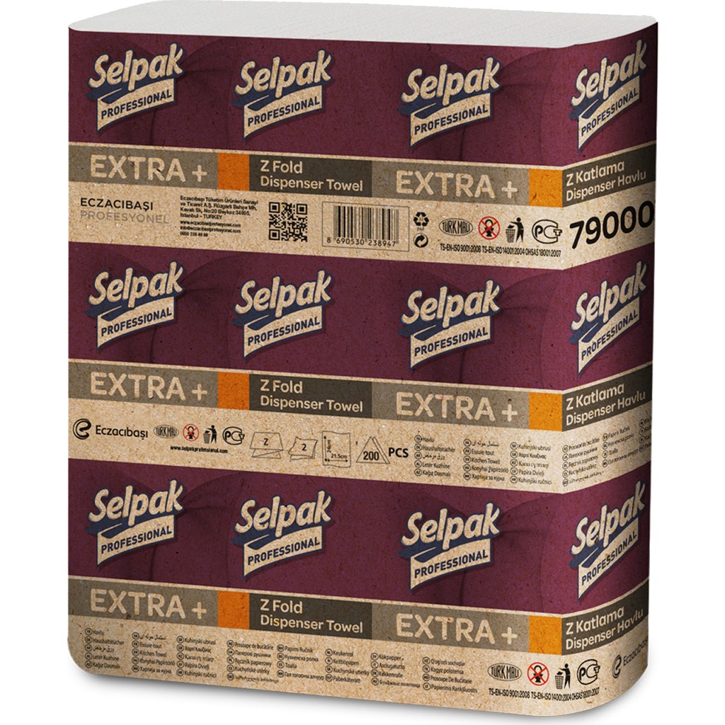 Selpak Professional Extra Plus Z Katlı Dispenser Havlu 200x12'li 21,5x24 cm 42gr/m2 (7900077) El / Yüz Havlusu Fiyatı