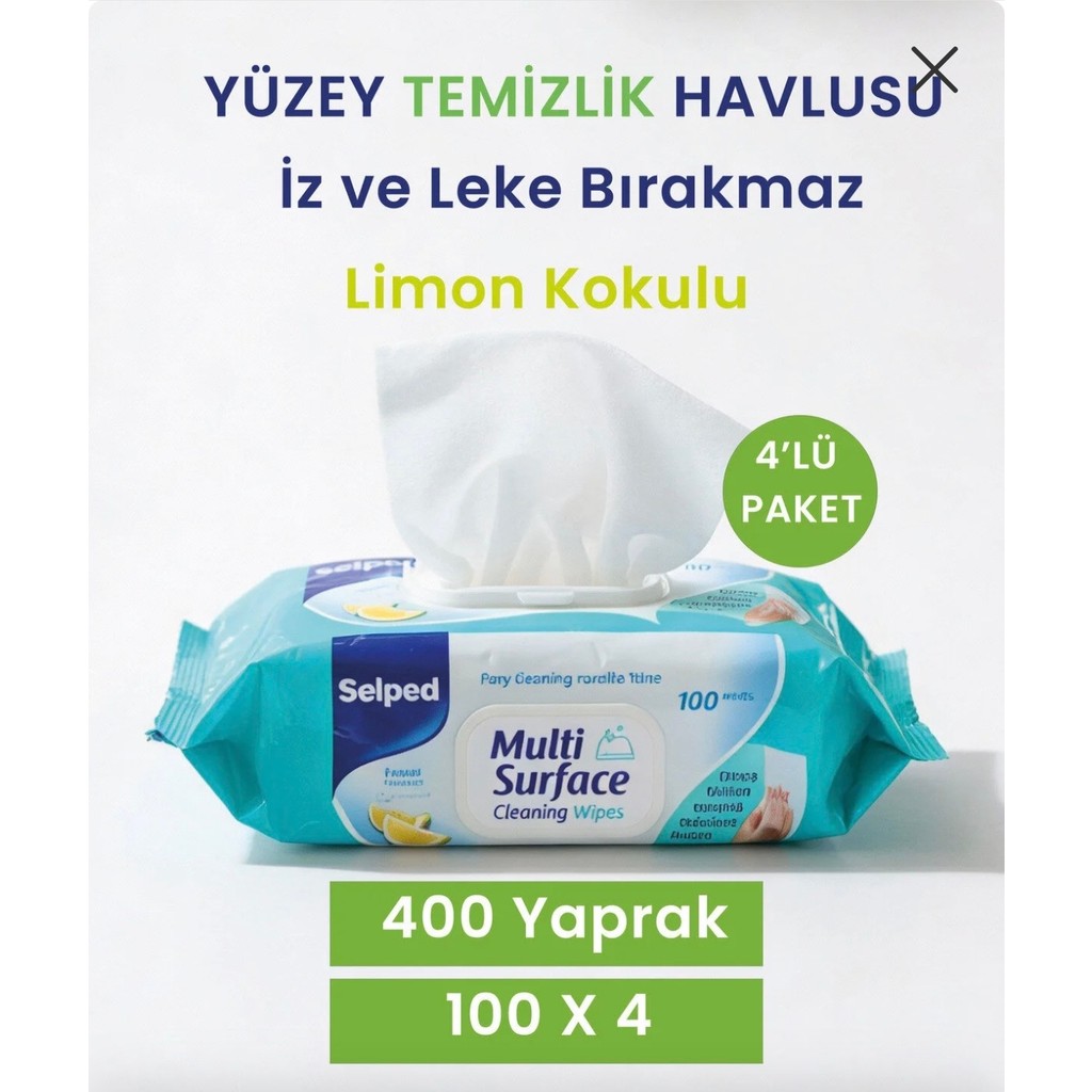 Selped Yüzey Temizlik Havlusu - Limon Kokulu Çok Amaçlı Pratik Yüzey Temizlik Havlusu 4'lü Set - 100*4 El / Yüz Havlusu Fiyatı