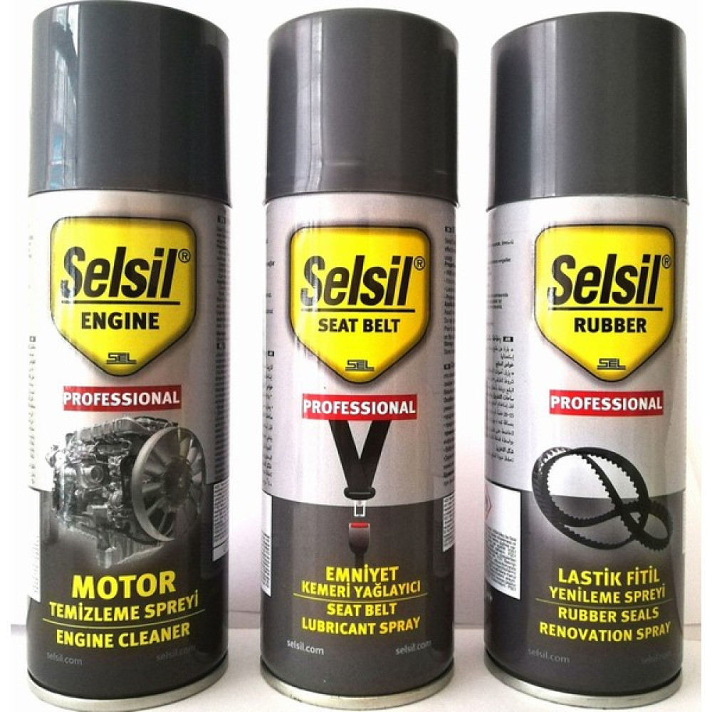 Selsil Motor Temizleme Spreyi 200 ml- Emniyet Kemeri Yağlayıcı 200 ml- Lastik Fitil Yenileme Spreyi 200 ml Set Oto Genel Temizlik Fiyatı