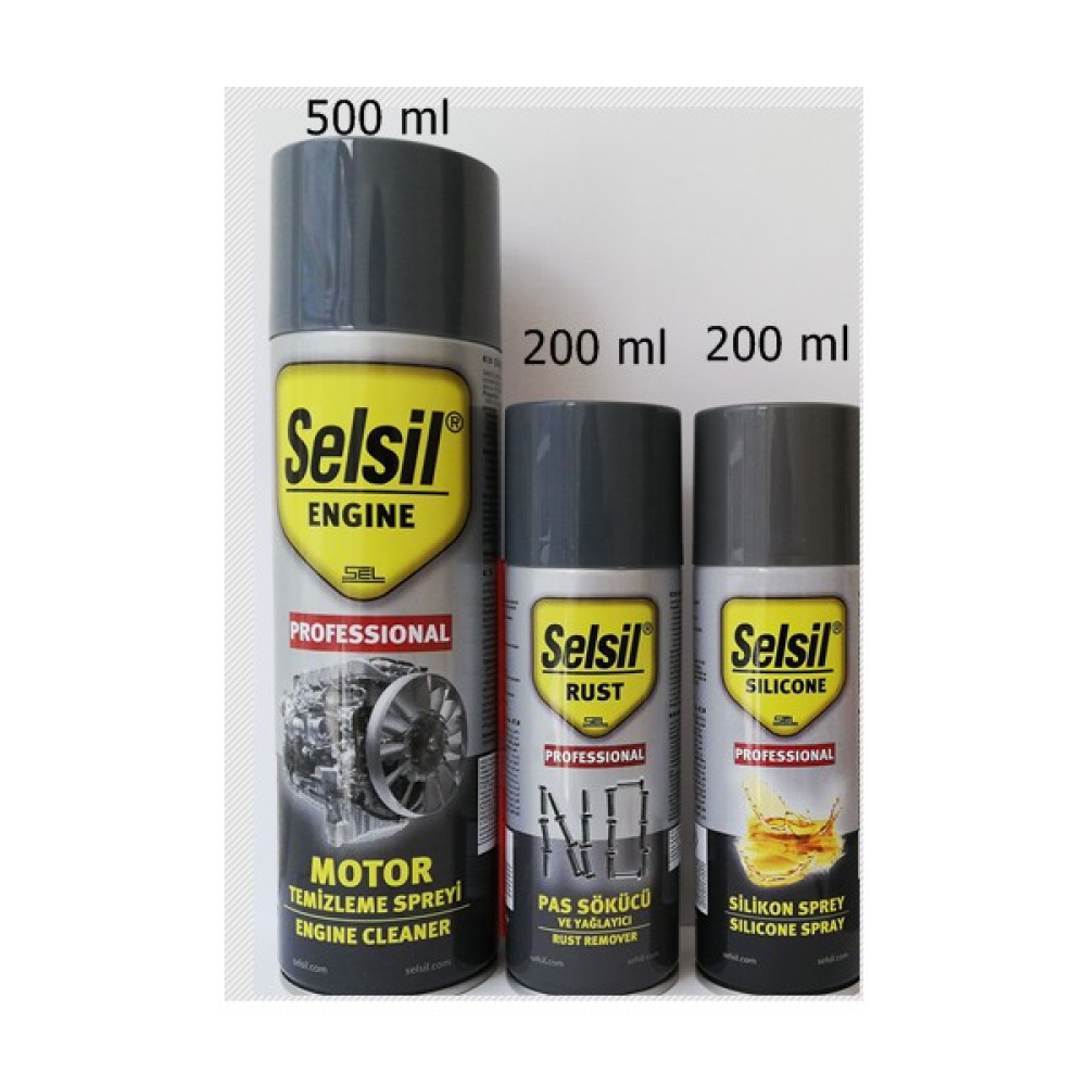 Selsil Motor Temizleme Spreyi 500 ml / Pas Sökücü 200 ml / Silikon Sprey 200 ml Oto Genel Temizlik Fiyatı