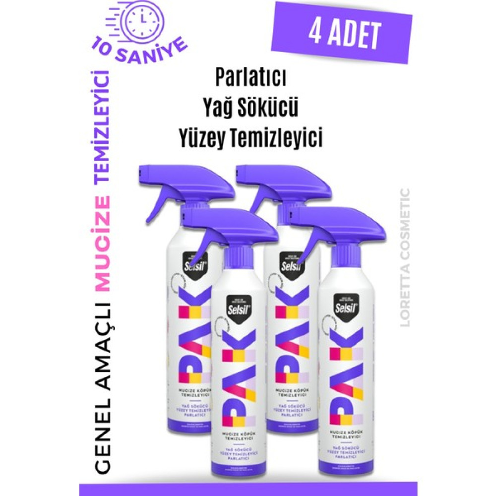 Selsil Pak 4 'lü 500 ml Mucize Köpük Temizleyici Sprey Yağ Sökücü Yüzey Temizleyici Parlatıcı - 500 ml Parlatıcı ve Temizleyiciler Fiyatı