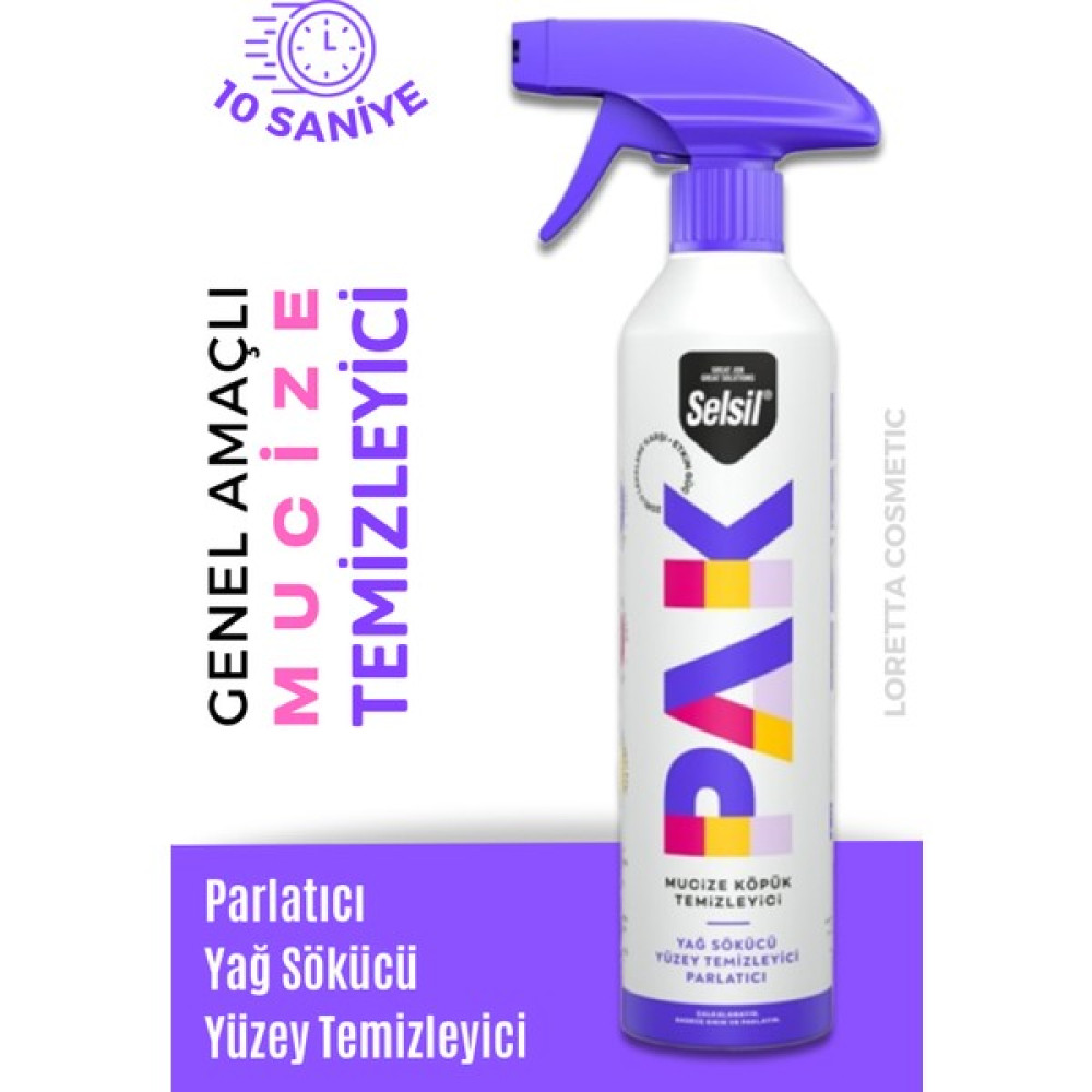 Selsil Pak 500 ml Mucize Köpük Temizleyici Sprey Yağ Sökücü Yüzey Temizleyici Parlatıcı Loretta Kozmetik - Beyaz Temizlik Malzemeleri Fiyatı