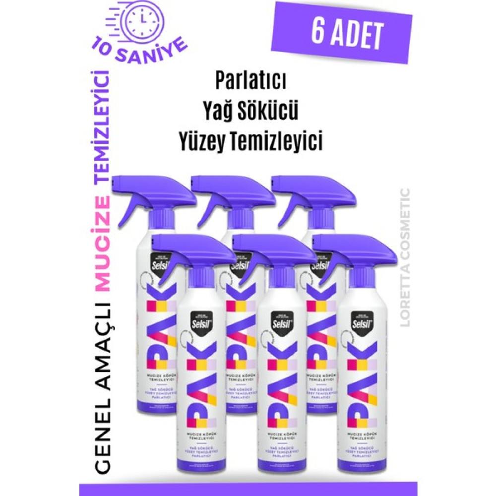 Selsil Pak 6 'lı 500 ml Mucize Köpük Temizleyici Sprey Yağ Sökücü Yüzey Temizleyici Parlatıcı Lorett Parlatıcı ve Temizleyiciler Fiyatı