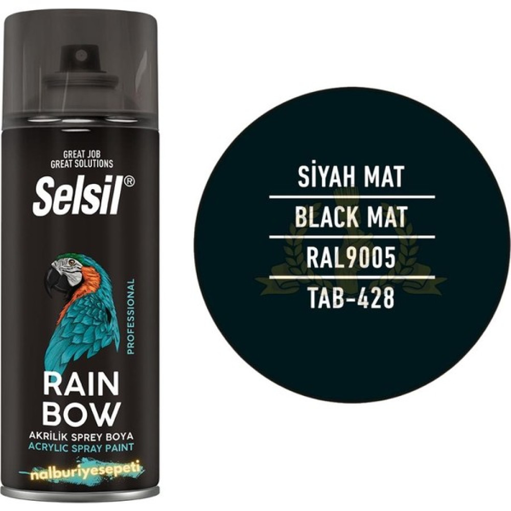 Selsil Rainbow Akrilik Sprey Boya Mat Siyah 400 Ml. - Ral9005 Boya Malzemeleri Fiyatı