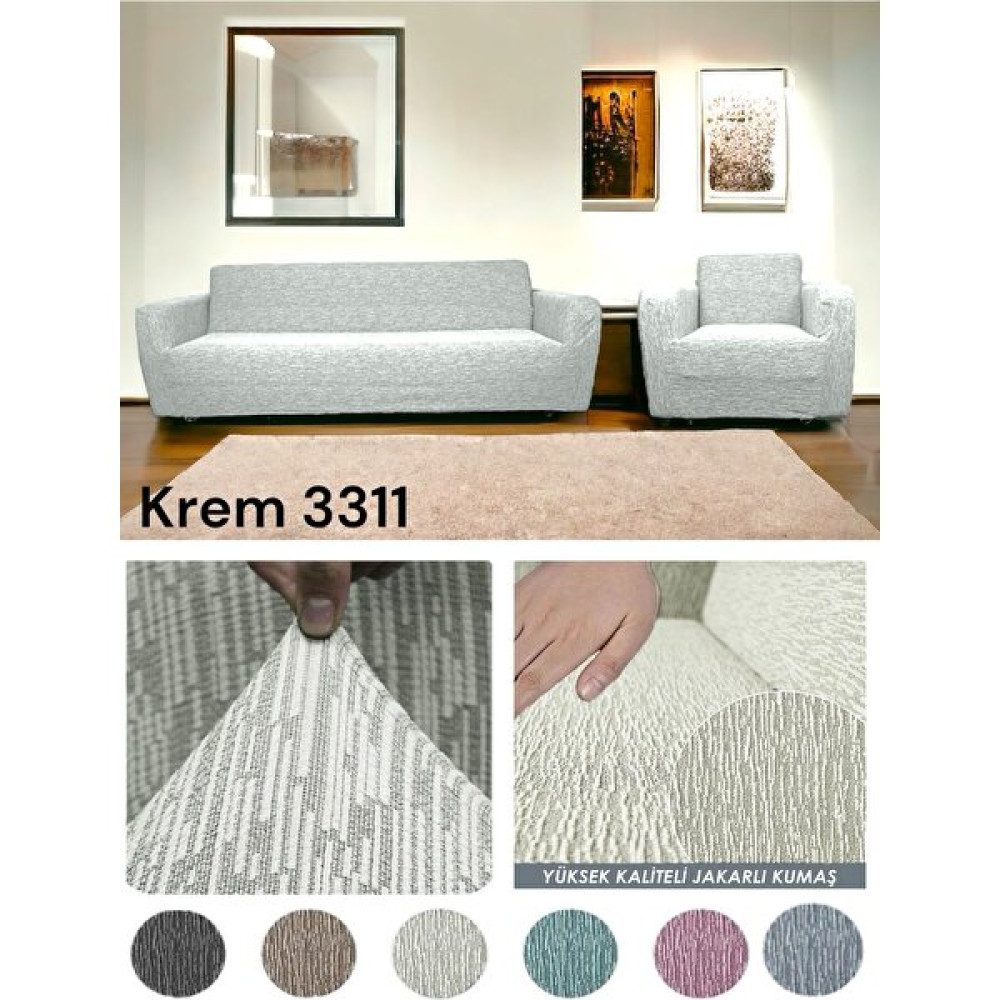 Seltenet Streç Lastikli Esnek Yıkanabilir Pamuklu 3+3+1+1 Jakarlı Koltuk Örtüsü Takımı Koltuk Kılıfı - Krem - 180 x 230 cm Koltuk & Kanepe Örtüsü Fiyatı
