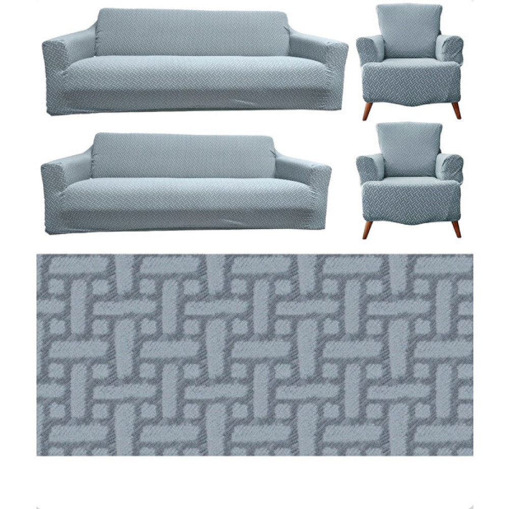 Seltenet Streç Lastikli Yıkanabilir Pamuklu 3+3+1+1 Tuğla Desen Jakarlı Koltuk Örtüsü Takımı Koltuk Kılıfı - Gri - 180 x 230 cm Koltuk & Kanepe Örtüsü Fiyatı
