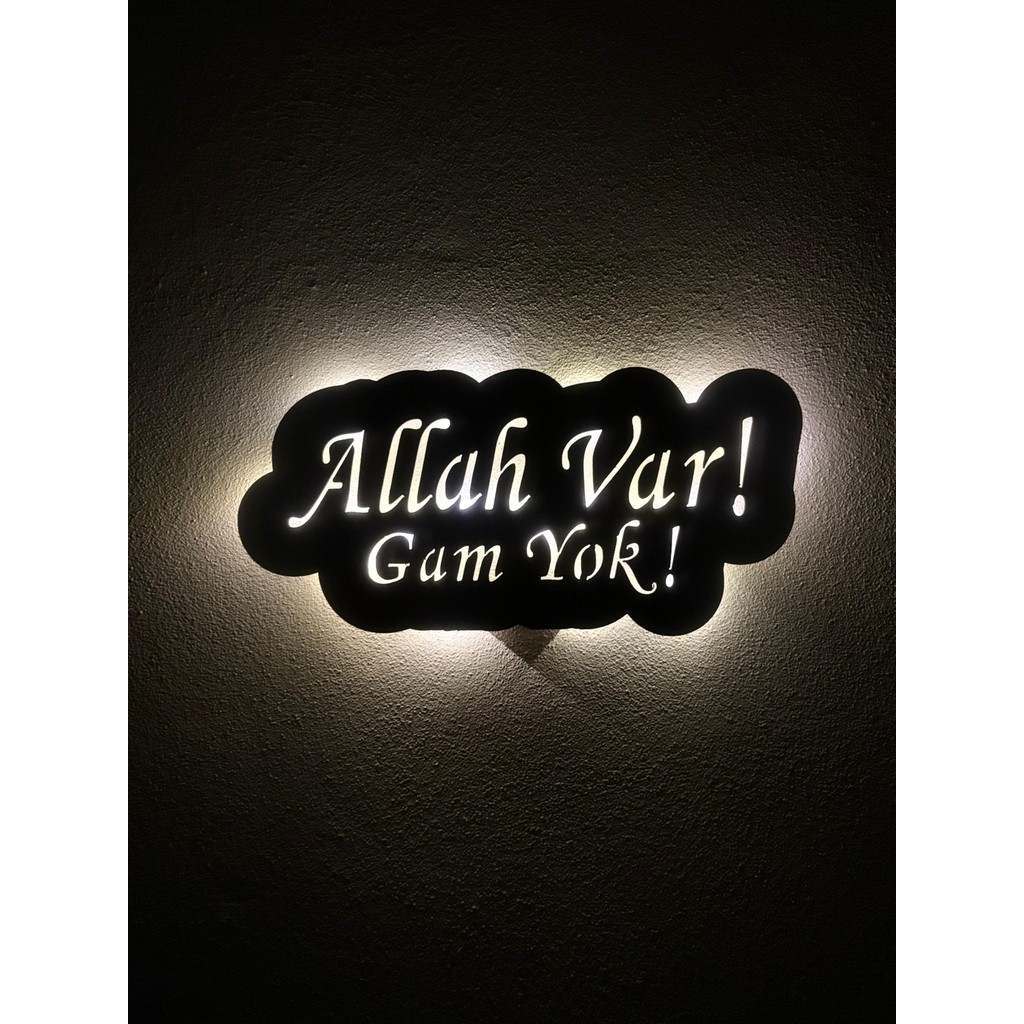 Sem Concept Aa Pilli Ledli Allah Var Gam Yok Dekoratif Duvar Yazsısı, Ahşap Işıklı Tablo - 45x21 - Siyah Kanvas Tablo Fiyatı