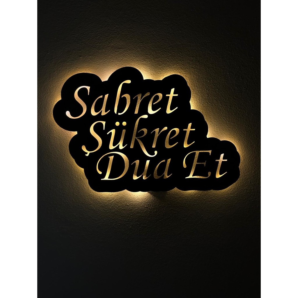 Sem Concept Aa Pilli Ledli Sabret Şükret Dua Et Yazılı Ahşap Tablo, Duvar Dekoru - 58x38 - Siyah Kanvas Tablo Fiyatı