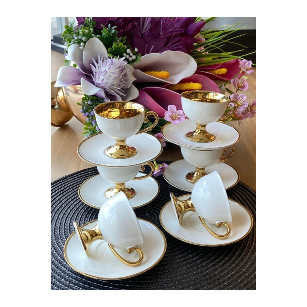 Sembol 6 Kişilik Beyaz Gold Ayaklı Kahve Fincan Takım Vıctorıa-1000 Fincan / Bardak / Kahve Takımı Fiyatı