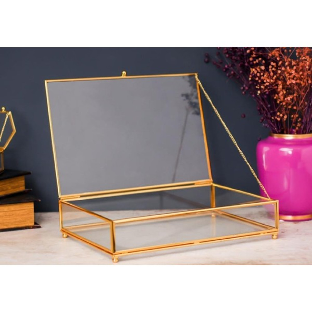 Sembol Gold Metal Dikdörtgen Cam 25X15X7 cm Kapaklı Şekerlik/Mücevher Kutu 002-A Eşya Saklama Kutusu Fiyatı