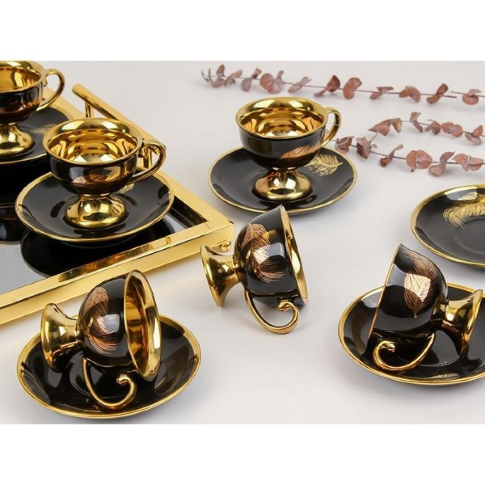 Sembol Siyah Gold Tüy 6 Kişilik Porselen Kahve Fincan Takımı HARLEM-630 Fincan / Bardak / Kahve Takımı Fiyatı