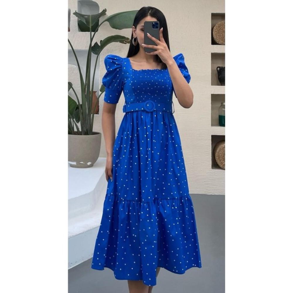 Şems Fashion Poplin Kumaş Gipeli Kemerli Kare Yaka Elbise Uzun Elbise Elbise Elbise Fiyatı