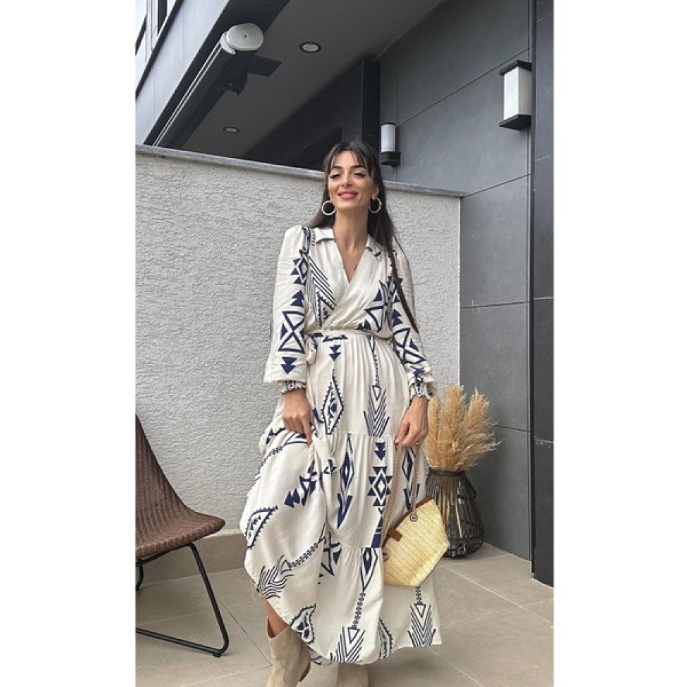 Şems Fashion Viskon Kumaşkuşaklı Kruvaze Yaka Elbise Uzun Elbise Elbise Elbise Fiyatı