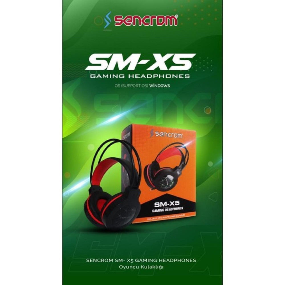 Sencrom Sm-X5 Mikrofonlu Kulaklık USB Girişli Gaming Oyuncu - Kırmızı - Siyah Kulak Üstü Kulaklık Fiyatı