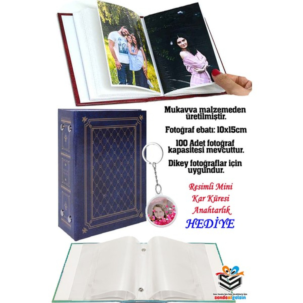 Sendealgelsin 96 Fotoğraflık 10X15 Deri Görünümlü Fotoğraf Albümü (Resimli Mini Kar Küresi Anahtarlık Hediyeli) - Lacivert Resim & Fotoğraf Çerçevesi Fiyatı