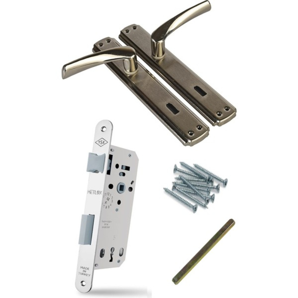 Şenel Bravo Nikel Saten Oda Kapı Kolu + Metlox Sessiz Döndürülebilir Dilli Oda Kilit 40-23 mm Takım - 40 x 23 mm Oto, Bahçe, Yapı Market Fiyatı