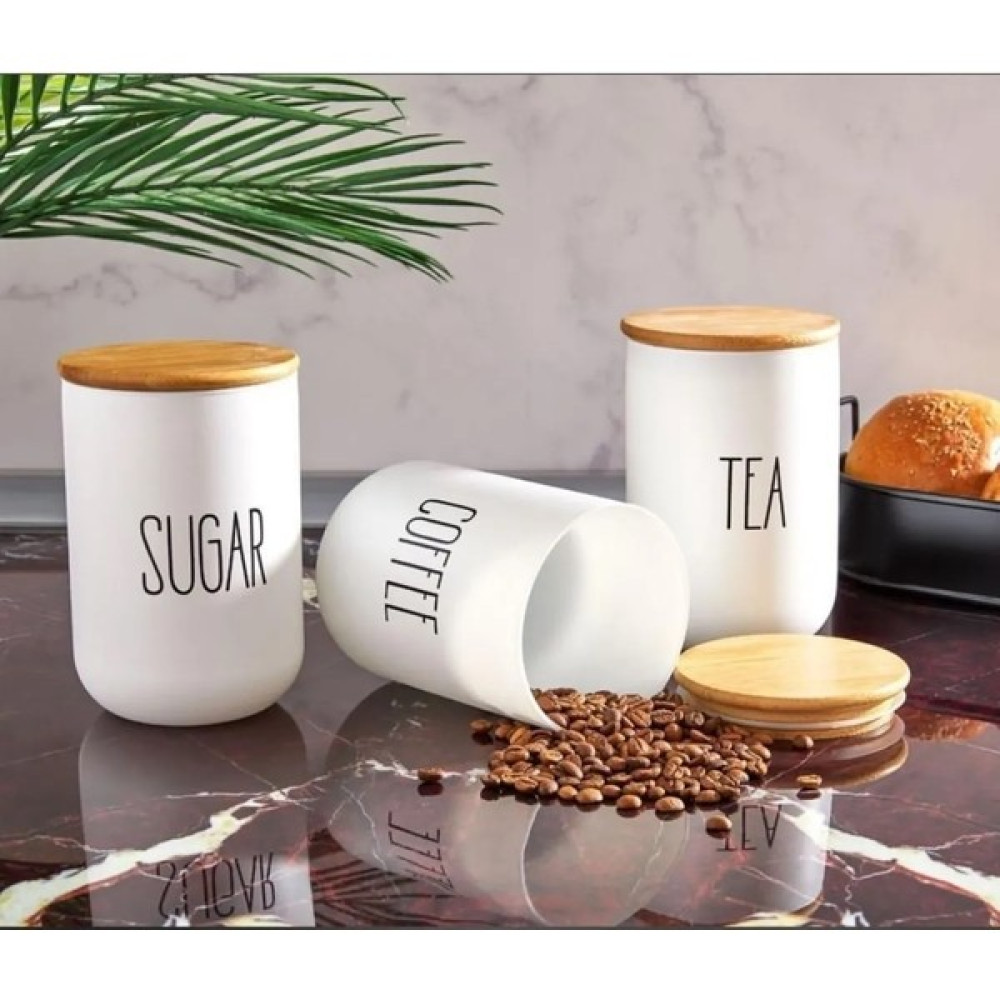 Senin Dükkanın 3'lü Bambu Kapaklı Cam Baharat Seti Lüks Mutfak Seti 1000 ml Tea-Sugar-Coffe - Beyaz Saklama Kapları Fiyatı