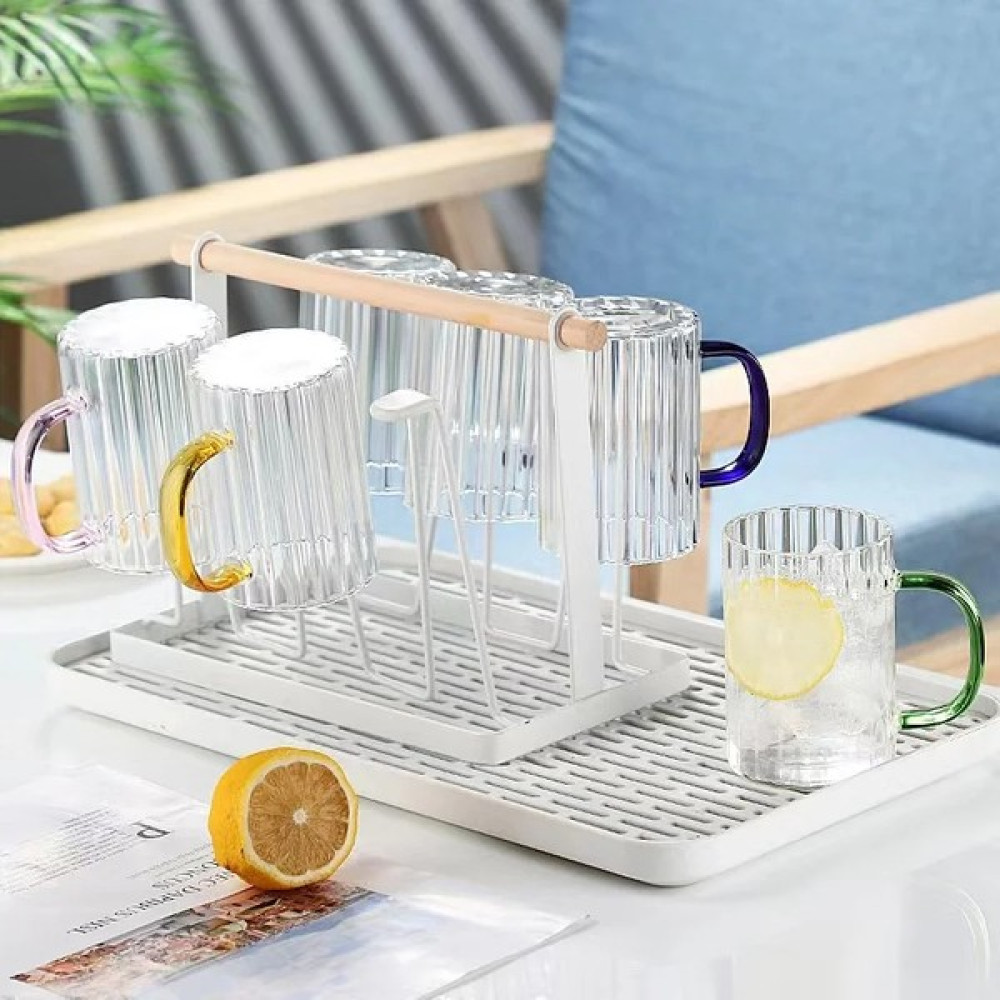 Senin Dükkanın 6'lı Borosilikat Cam Çizgili Renkli Saplı Bardak Takımı - Kupa Takımı 350 ml - Şeffaf Fincan / Bardak / Kahve Takımı Fiyatı
