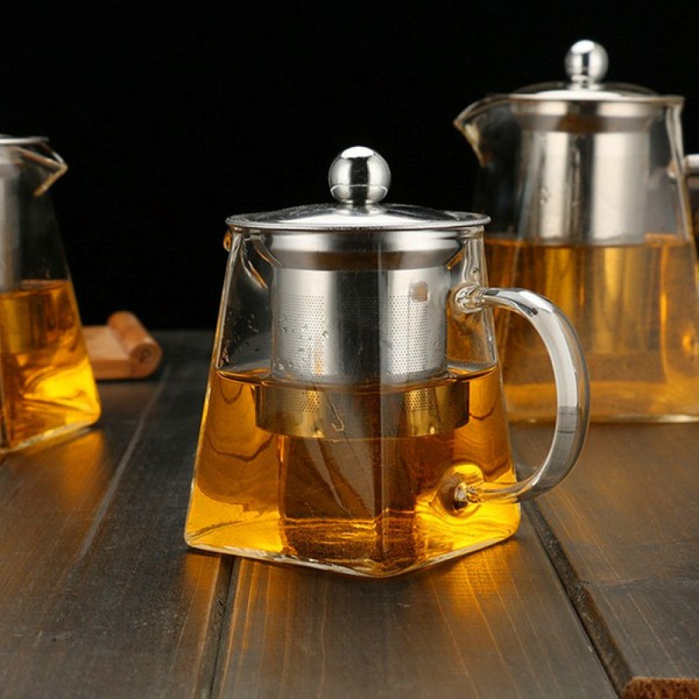 Senin Dükkanın Borosilikat Cam Çelik Süzgeçli ve Kapaklı Piramit Tasarım Lüks Çay & Kahve Demliği 950 ml Çay / Çaydanlık Setleri Fiyatı