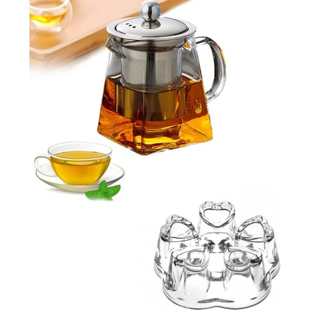 Senin Dükkanın Borosilikat Cam Metal Süzgeçli ve Metal Kapaklı Piramit Demlik ve Cam Isıtıcılı Set 950 ml Çay / Çaydanlık Setleri Fiyatı