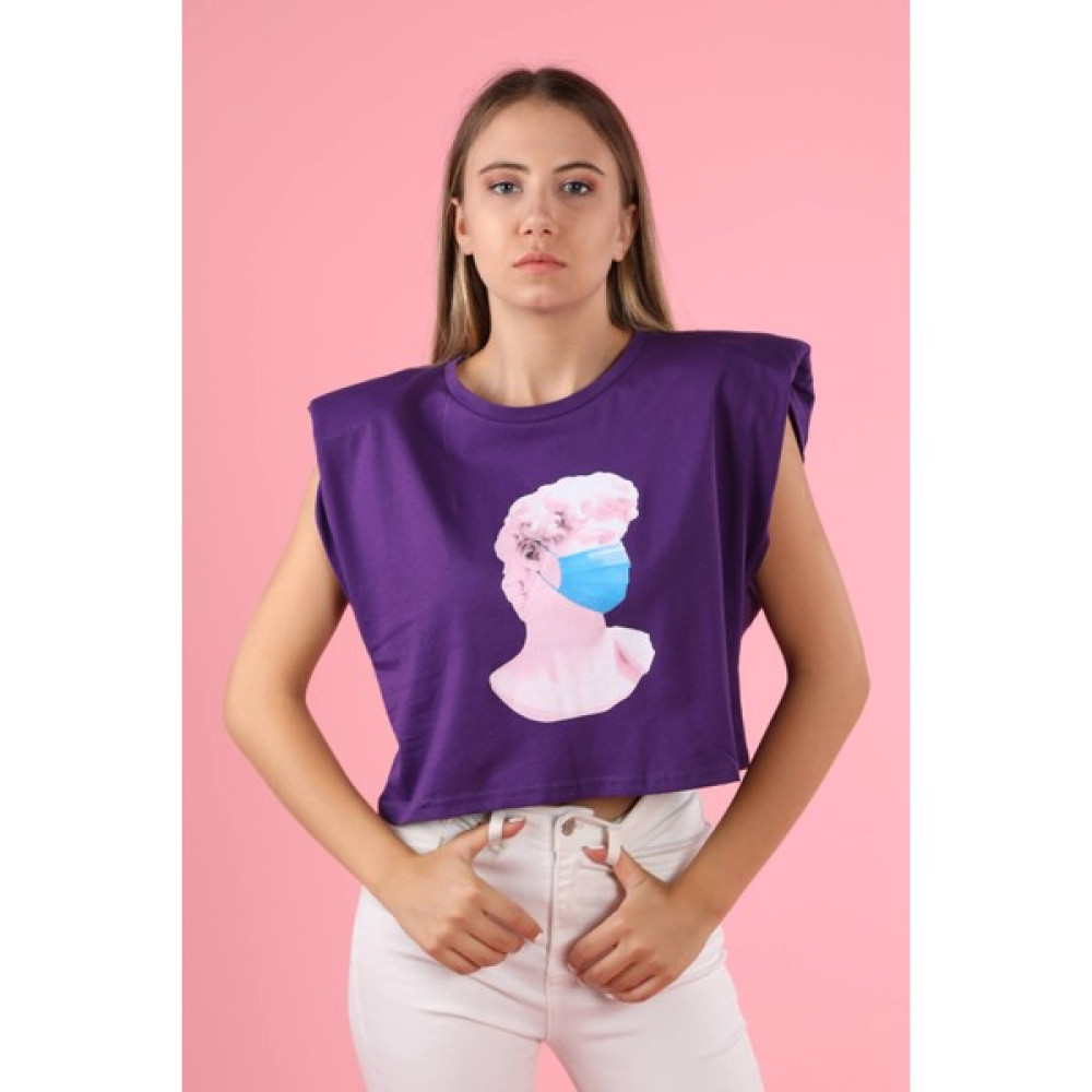 Senin Olsun Mor Üzeri Maske Baskılı T-Shirt Bayan T-shirt Fiyatı