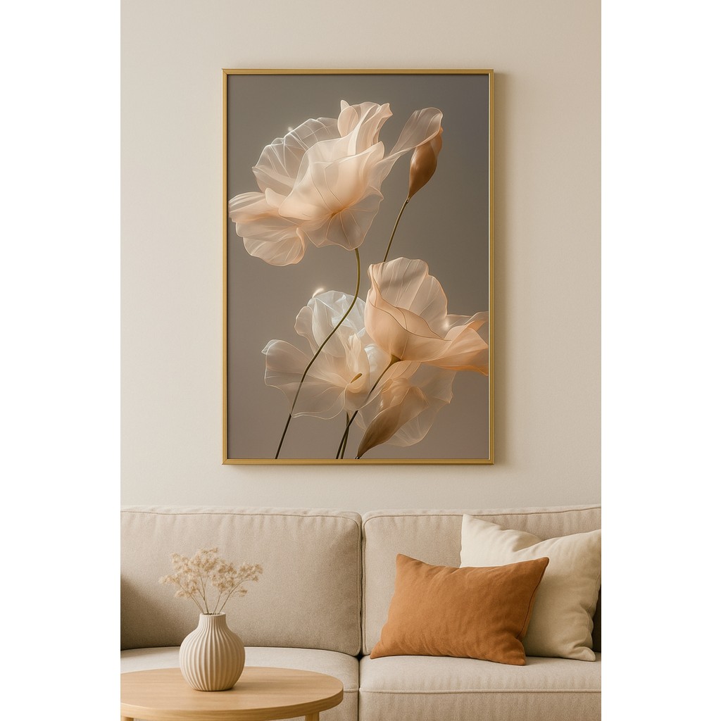 seninürünün Serenity Floral I Tekli Tablo 70 x 100 Altın Renk Gerçek Cama Baskı ile Modern Dekorasyon Kanvas Tablo Fiyatı