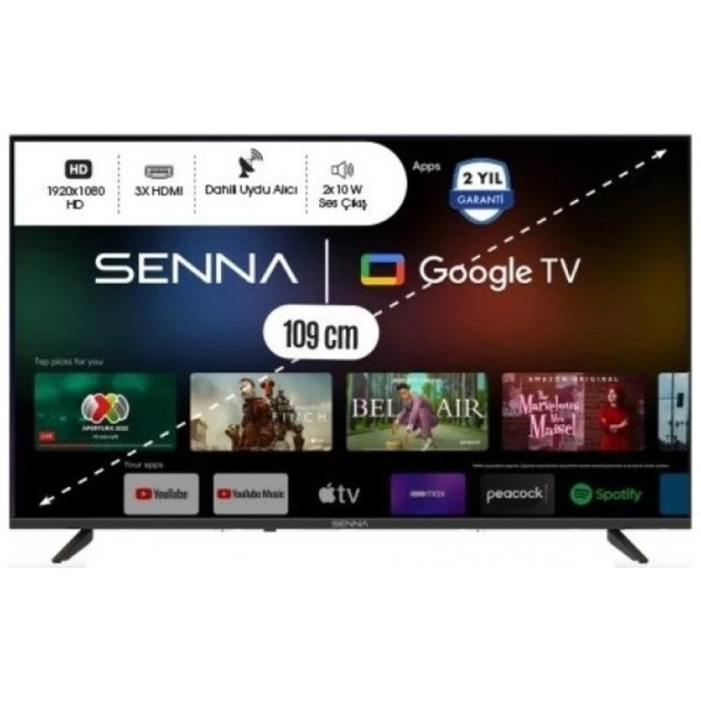 Senna 43SNF9000F 43'' 109 Ekran Uydu Alıcılı Full HD Google Smart LED TV Televizyonlar Fiyatı