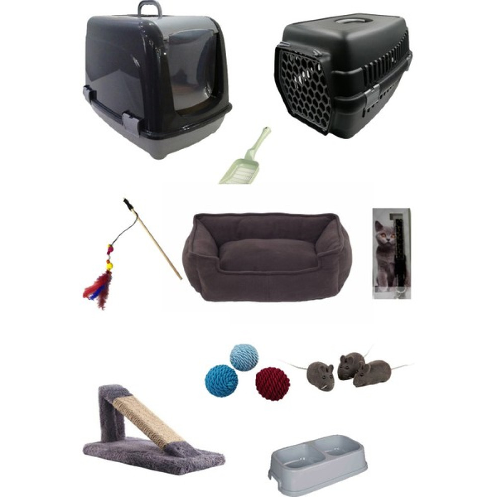 Sennedilersen Kedi Başlangıç Seti ve Kedi Tuvalet Seti Premium 10 Parça - 50 x 39 x 37 cm - Gri Evcil Hayvan Ürünleri Fiyatı