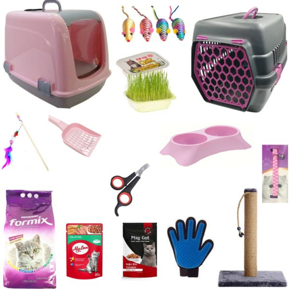 Sennedilersen Kedi Tuvalet Seti ve Ihtiyaçları 14'li Set - 50 x 39 x 37 cm - Pembe Evcil Hayvan Ürünleri Fiyatı