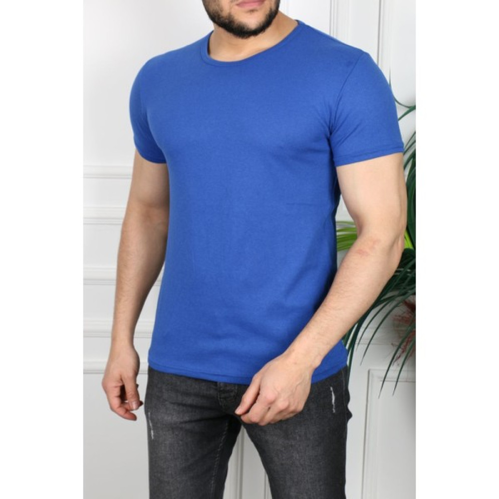 Şenol Erkek Saks Mavi Dar Kesim Slim Fit Tshirt Erkek T-shirt Fiyatı