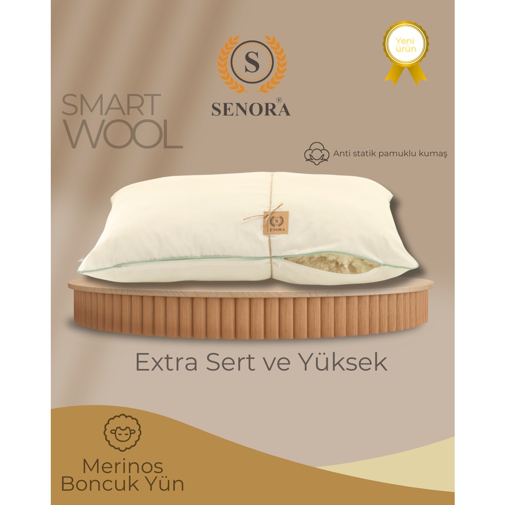 Senora Extra Sert ve Yüksek Boncuk Yün Yastık - 50 x 70 cm - Beyaz Yastık Kılıfı Fiyatı