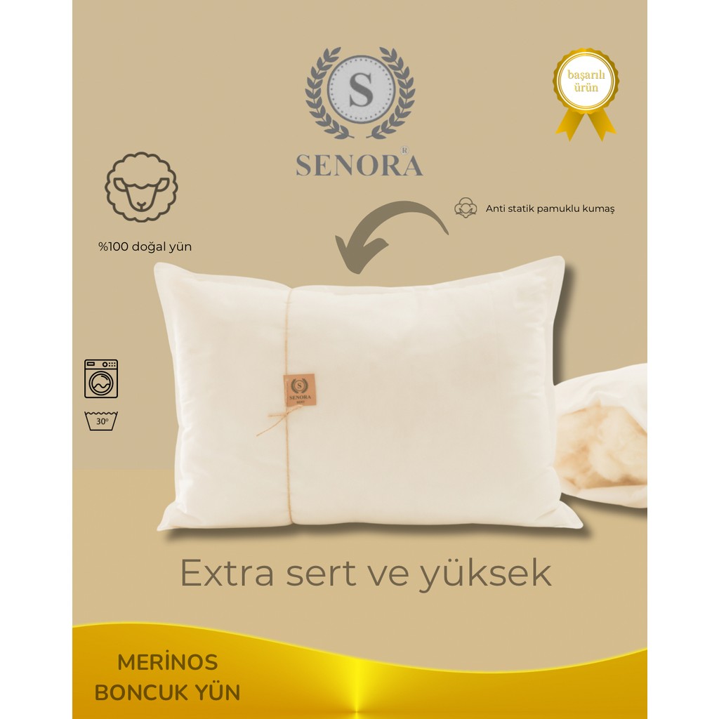 Senora Extra Sert ve Yüksek Doğal Yün Yastık - Beyaz - 50 x 70 cm Yastık Kılıfı Fiyatı