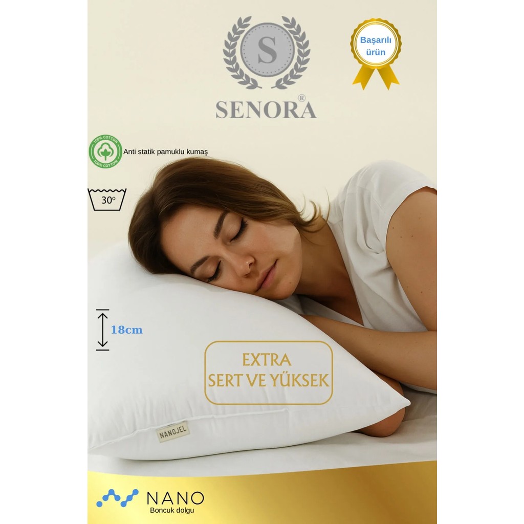 Senora Extra Sert ve Yüksek Yastık 50 x 70 cm Pamuklu Dış Materyal ile Konforlu Uyku - Beyaz Yastık Kılıfı Fiyatı