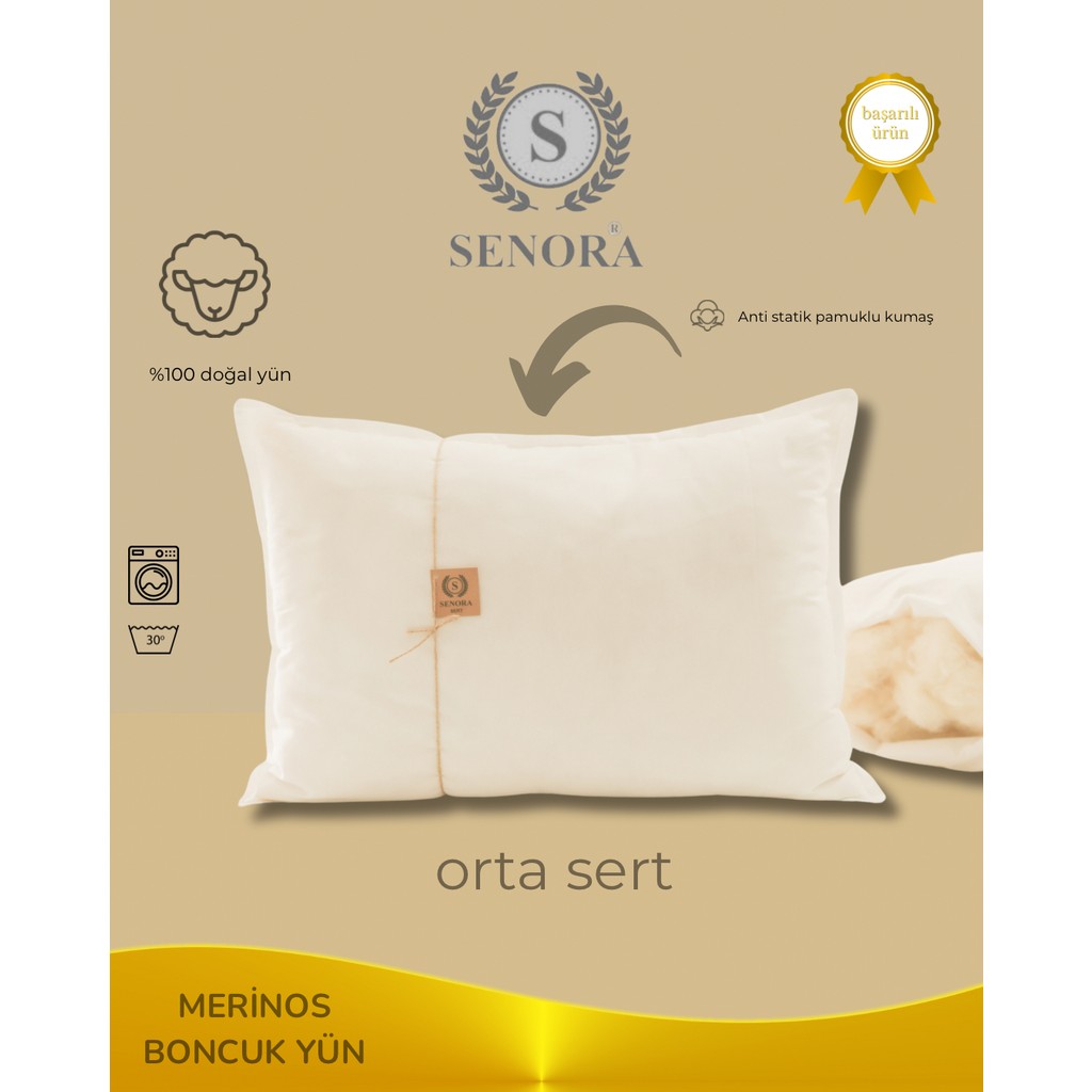 Senora Orta Sert Doğal %100 Yün Yastık - Beyaz - 50 x 70 cm Yastık Kılıfı Fiyatı