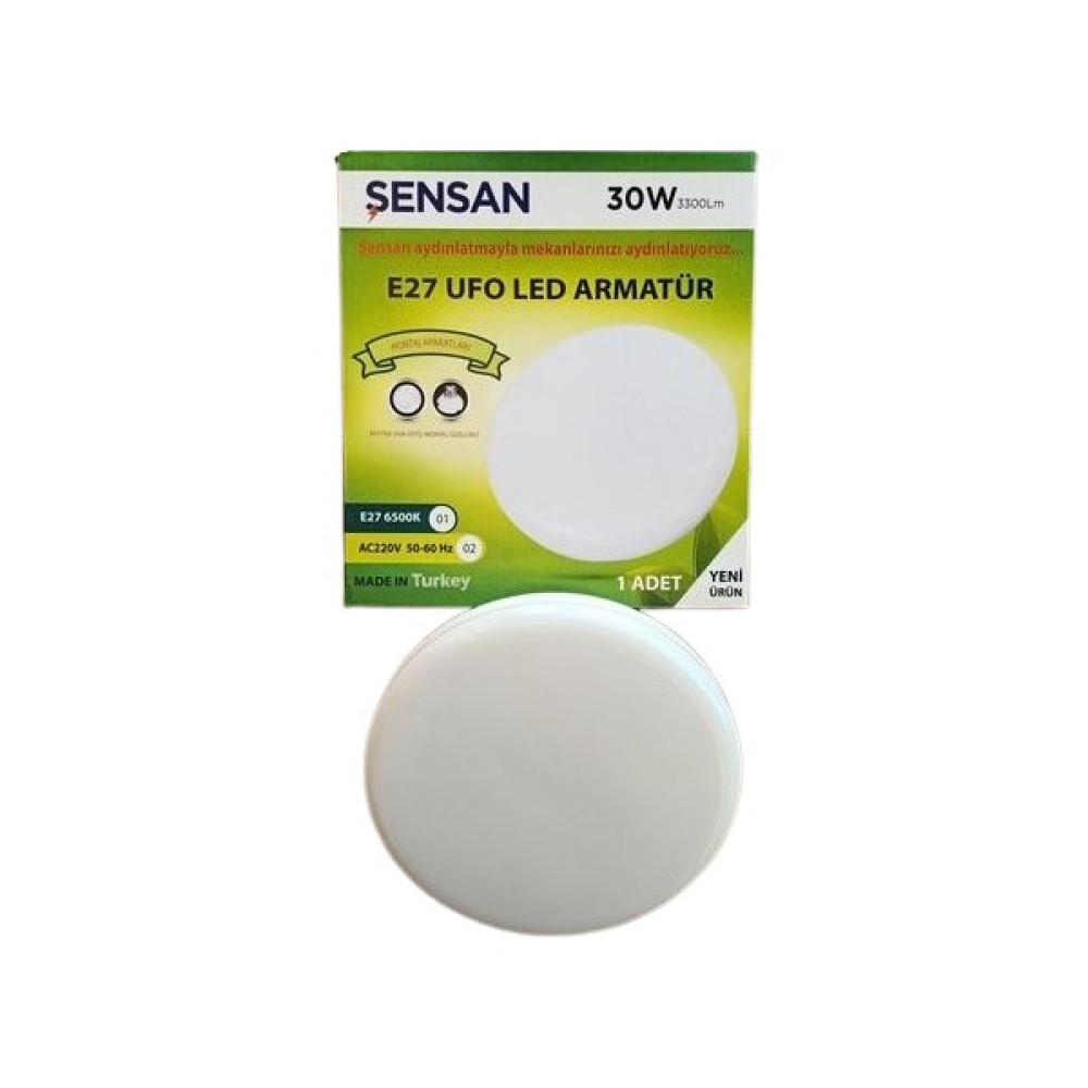 Şensan E-27 Duylu 30 Watt Beyaz Işık Ufo LED Armatür ve Sıva Üstü Armatür Özellikli Led Aydınlatmalar Fiyatı
