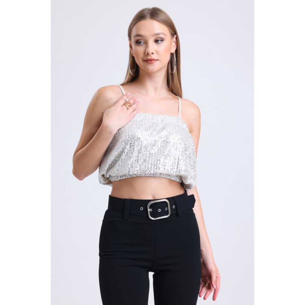 Sense Pul Payet Abiye Büstiyer | BUST34023 Gumus Bluz Fiyatı