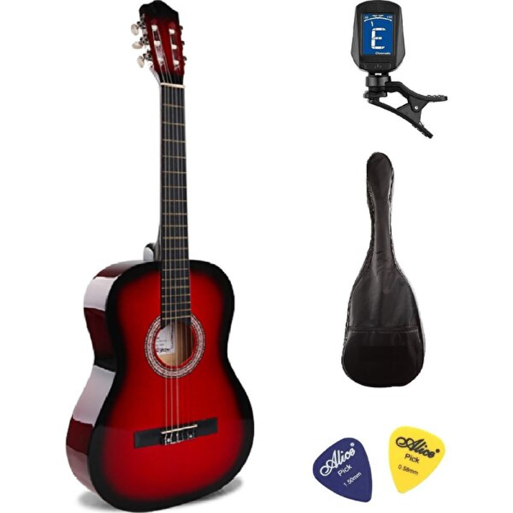 Şenses 4/4 Tamboy Klasik Gitar Seti (Gitar-Akort Cihazı-Kılıf-Pena) - Kırmızı - Kırmızı - Siyah Klasik Gitarlar Fiyatı
