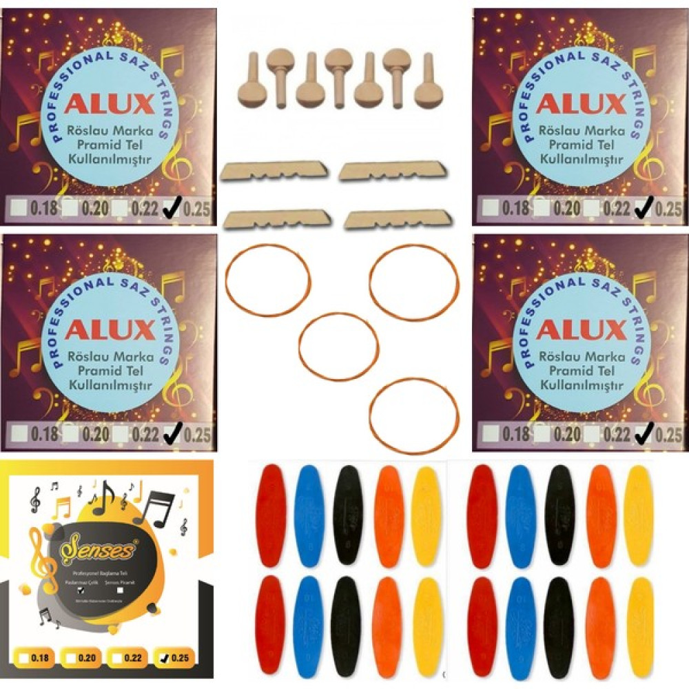Şenses Müzik Market Alux 025 Divan Bağlama Takım Teli 5 Takım + 5 Bambam + 7 Ağaç Burgu + 20 Adet Tezene + 3 Eşik Oto Boyaları Fiyatı