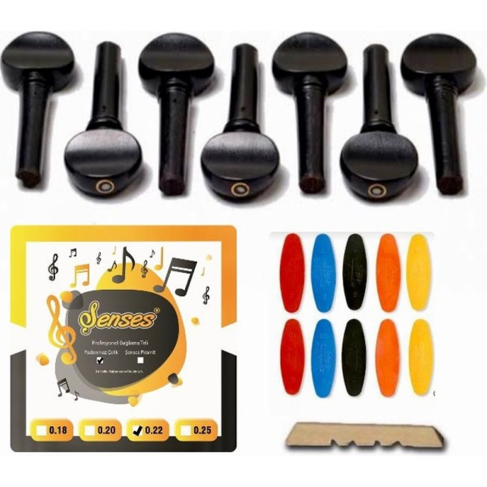 Şenses Nokta Sedefli Abanoz Bağlama Burgu + 0.22 Şenses (Bambamlı ) Divan Saz Teli + Tezene Seti + Eşik Müzik Aleti Aksesuarları Fiyatı