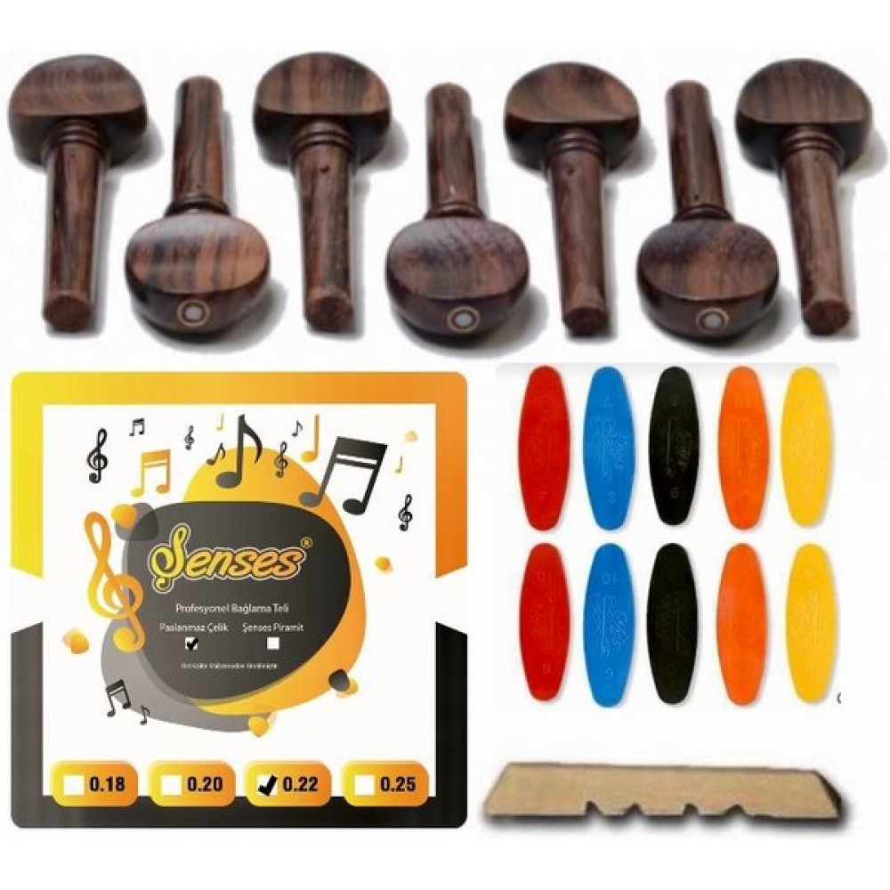 Şenses Nokta Sedefli Pelesenk Bağlama Burgu + 0.22 Şenses Divan Saz Teli ( Bambamlı ) +Tezene Seti + Eşik Müzik Aleti Aksesuarları Fiyatı