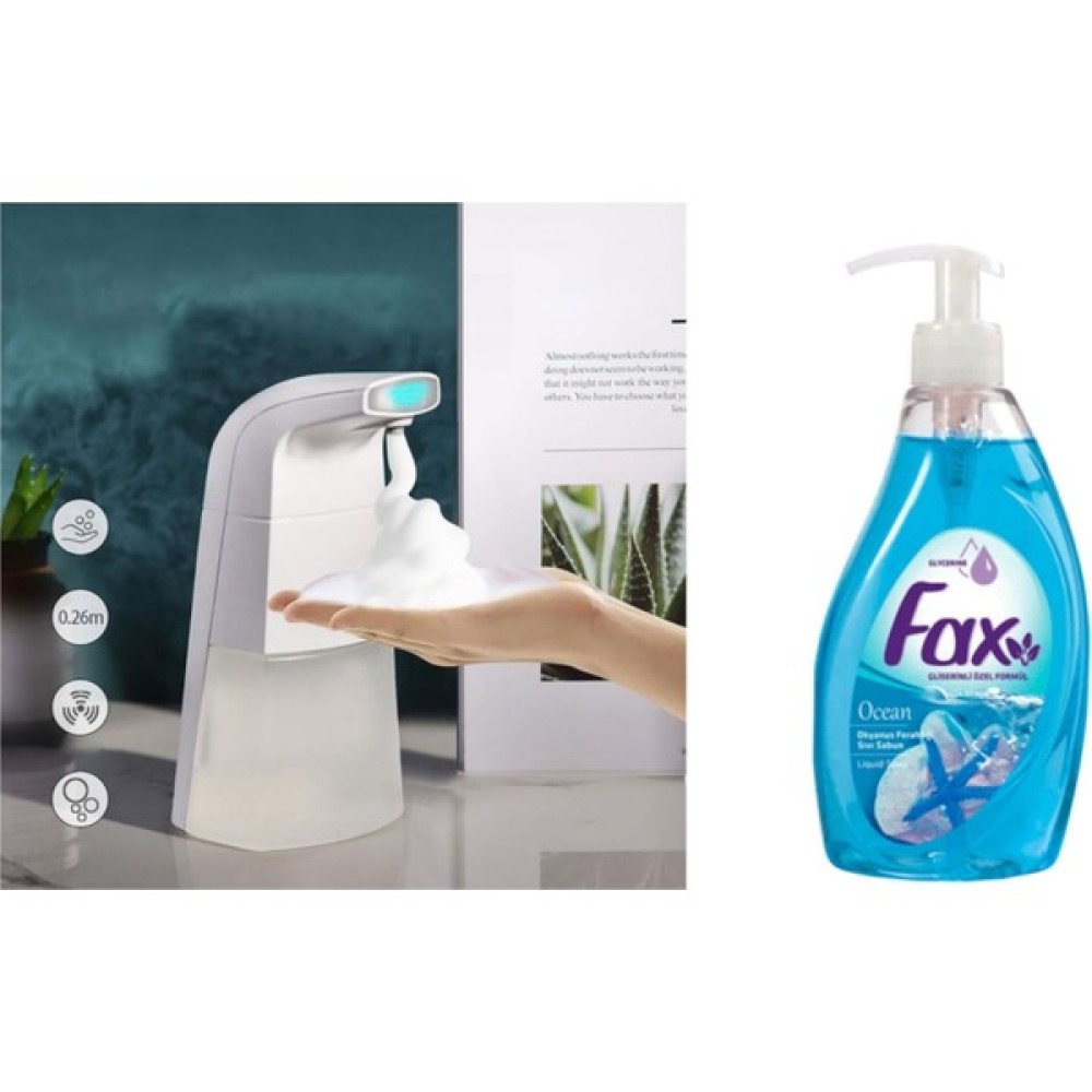 Sensörlü Fotoselli Sıvı Sabunluk 21 x 5 x 10 cm ve 1 Adet 400 ml Sıvı Sabun - Beyaz Sabunluk Fiyatı